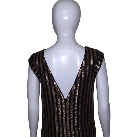 ALI & Jay black gold copper sequins stripes deep V back mini dress size medium - Picture 7 of 11